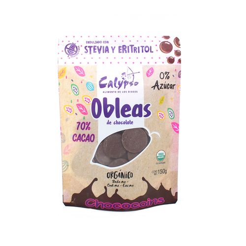 Monedas 70% cacao con eritritol y stevia orgánico Calypso 150 g