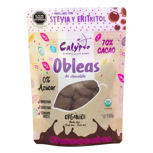 Monedas 70% cacao con eritritol y stevia orgánico Calypso 150 g