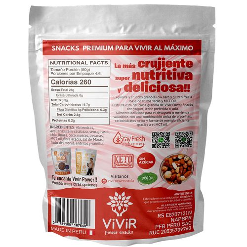 Ketonola Granola Natural sin Azucar Vivir Power 230 g
