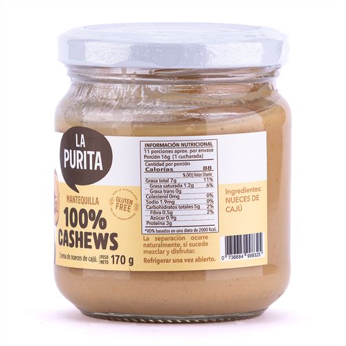 Mantequilla 100% Cashews La Purita Verdad 170 g