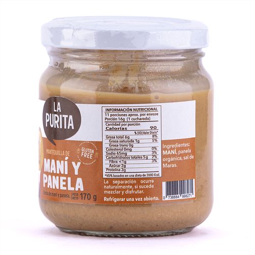 Mantequilla de Maní y Panela La Purita Verdad 170 g