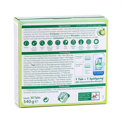 FROSCH PASTILLAS PARA LAVAVAJILLAS AUTOMÁTICOS 30 TABLETAS