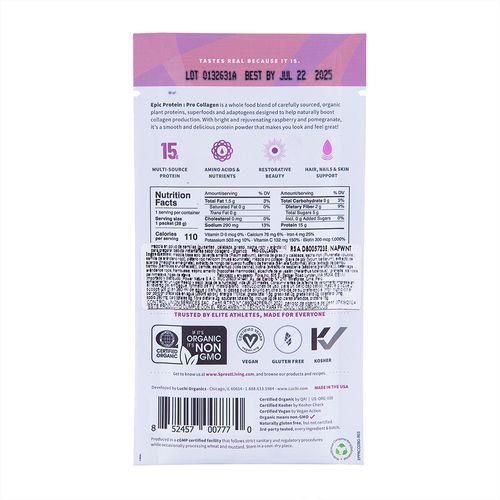 Proteína Vegana Epic sin Gluten Pro Collagen Sprout Living 28 g
