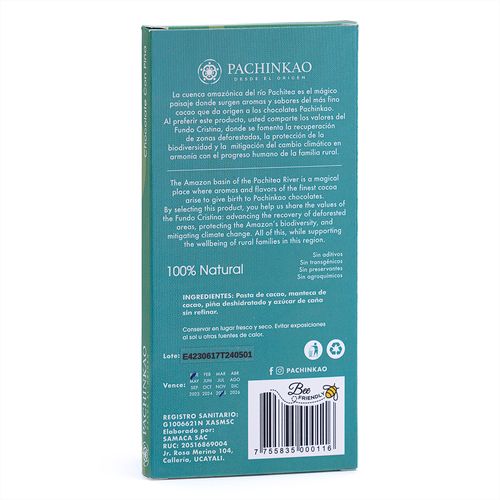 Choco Piña 75% cacao x 45gr Pachinkao