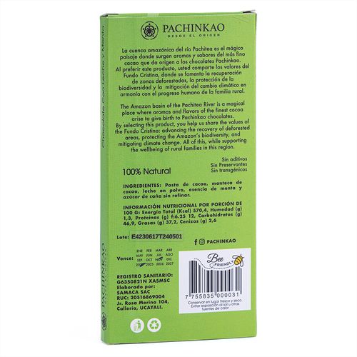 Choco Menta 45% cacao x 45gr Pachinkao