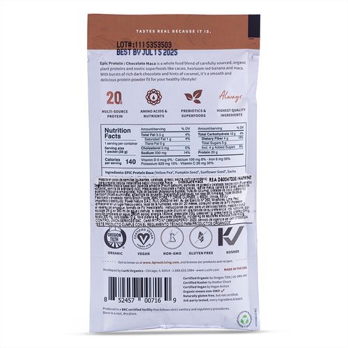 Proteína Vegana Epic sin Gluten de Chocolate y Maca Sprout Living 35 g