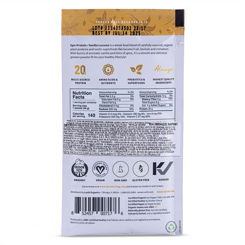 Proteína Vegana Epic sin Gluten de Vanilla y Lúcuma Sprout Living 35 g