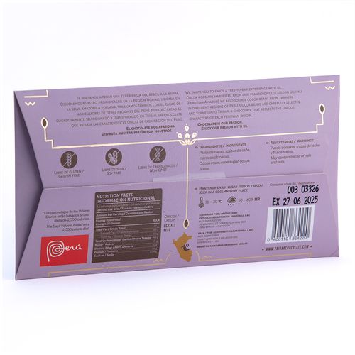 Chocolate Dark Origen Ucayali 85% Cacao Tribar 65 g