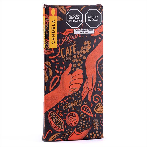 Chocolate Bitter 70% Cacao con Café Orgánico Candela 70gr