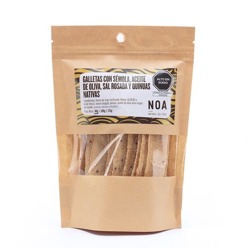 Galletas con Sémola, Aceite de Oliva, Sal rosada y Quinuas Nativas Noa 80 g