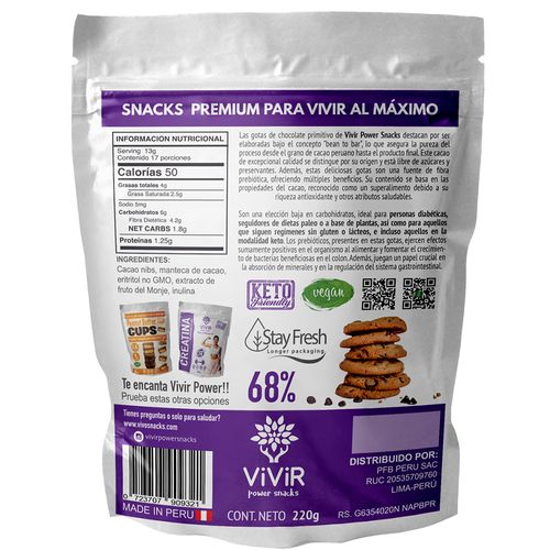 Gotas de Chocolate con Fruto del Monje Vivir Powersnacks 220 g