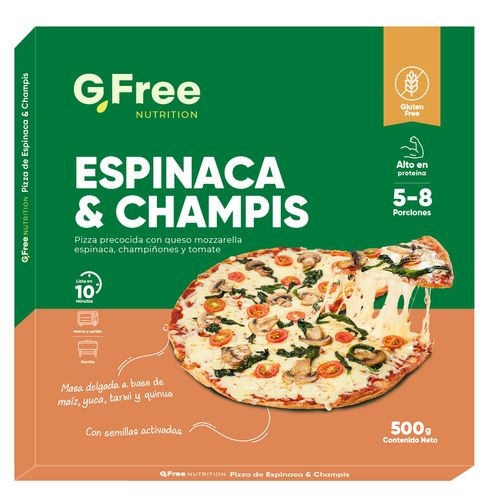 Pizza Congelada Espinaca y Champis 500gr  Gfree Nutrition