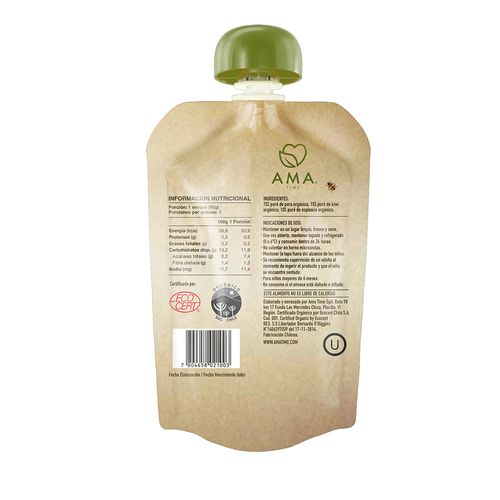 Pure de Manzana, Kiwi y Espinaca Ama Time 90g