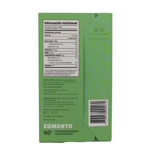 Chocolate fusión 50g Elemento con pistachos acaramelados