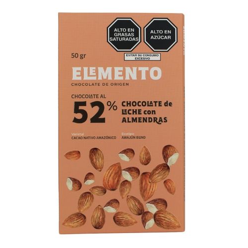 Chocolate fusión 50g  Elemento 52% leche con almendra