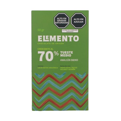 Chocolate Tostado Medio 70% Cacao Elemento 50 gr.