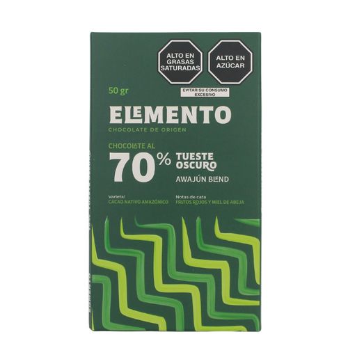 Chocolate Tostado Intenso 70% Cacao Elemento 50 gr.