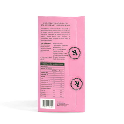 Chocolate Dark con Sal de maras y Nibs 70% Cacao Kuyay 70 g