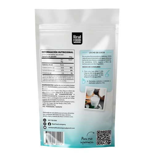Leche de Coco Instantanea Real Food 200g