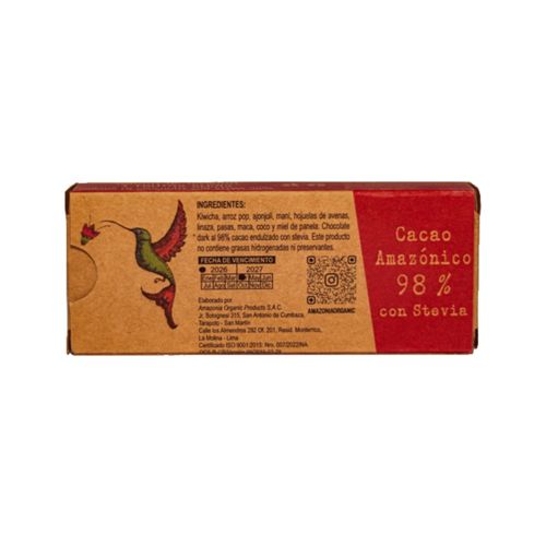 Barra Energética de Kiwicha y Chocolate Dark 98% Cacao Amazonía 40 g