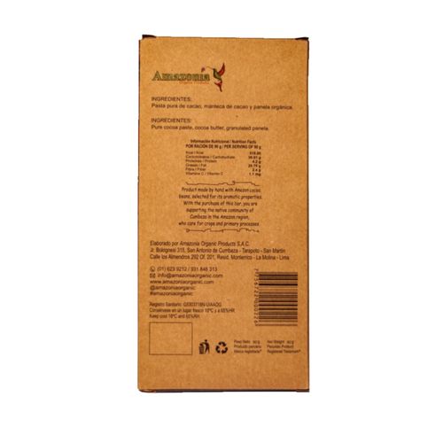 Chocolate Bitter Origen Amazibas 70% Cacao Amazonía 90 g