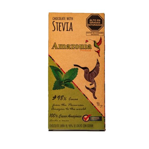 Chocolate Dark Origen Amazonas con Stevia 98% Cacao Amazonia 90 g