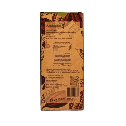 Chocolate Dark Origen Amazonas con Stevia 98% Cacao Amazonia 30 g