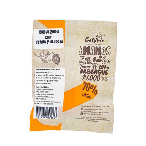 ChocoAguaymanto 70% cacao 0 azucar 21g