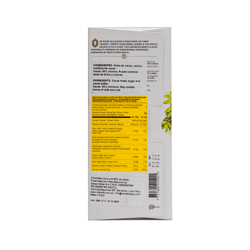 Chocolate Bitter Origen Piura 80% Cacao Maraná 70 g