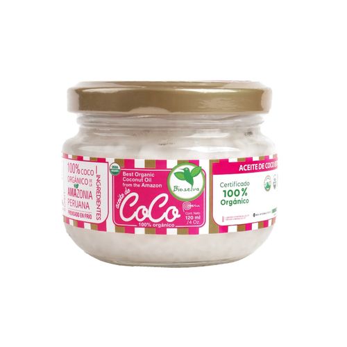 Aceite de Coco Frasco Vidrio Bioselva 120 ml